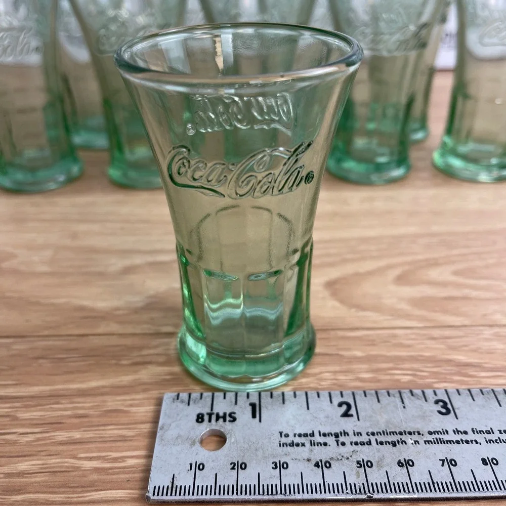 Coca-Cola Georgian Green Glass Shot Glasses Set of 10 Embossed Logo Mexico